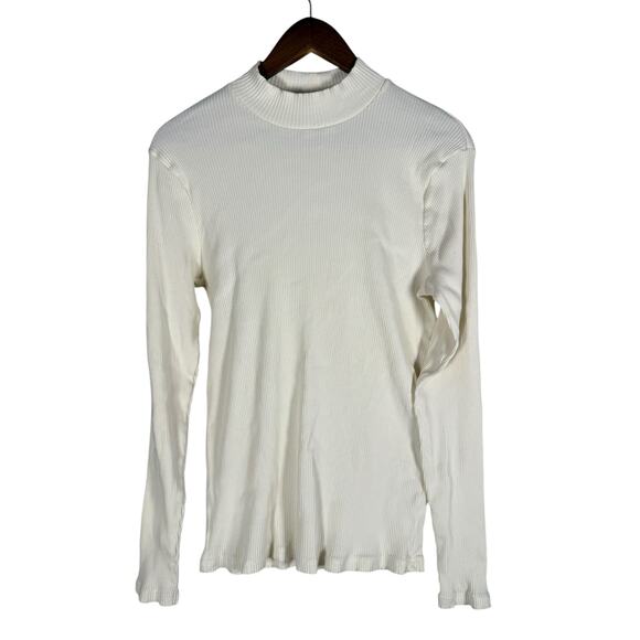 UNIQLO Ribbed Mock Neck Long Sleeve Top Ivory White Stretch Basic Women’s XL - Picture 2 of 6